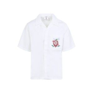 Casablanca White Dragonfly Floral Cotton Cuban Collar Shirt - NWT